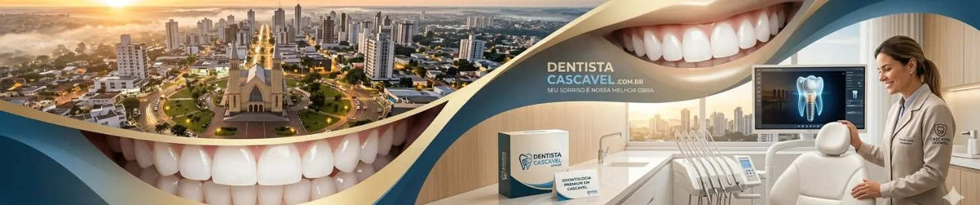 Vista urbana de Cascavel-PR com elementos de odontologia