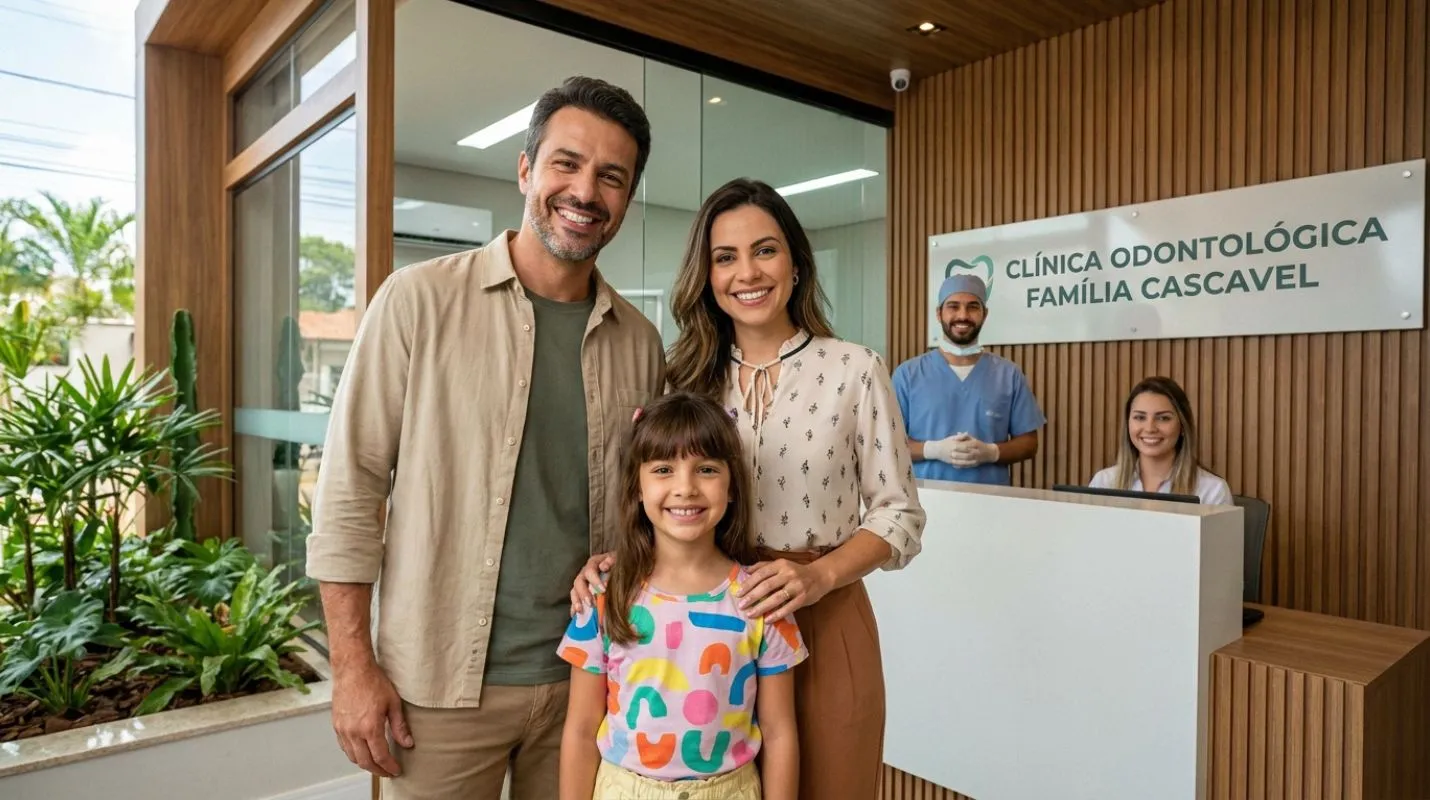 Família em clínica odontológica com plano dental em Cascavel PR